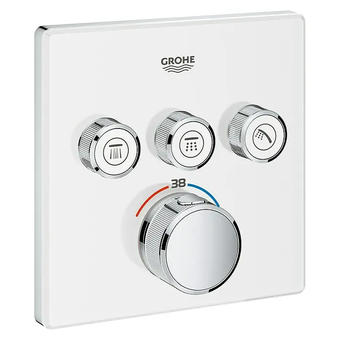 Grohe Grohtherm SmartControl UP-Thermostatarmatur - Mit 3 Absperrventilen, Eckig, Moon White, Glänzend - Vorderansicht