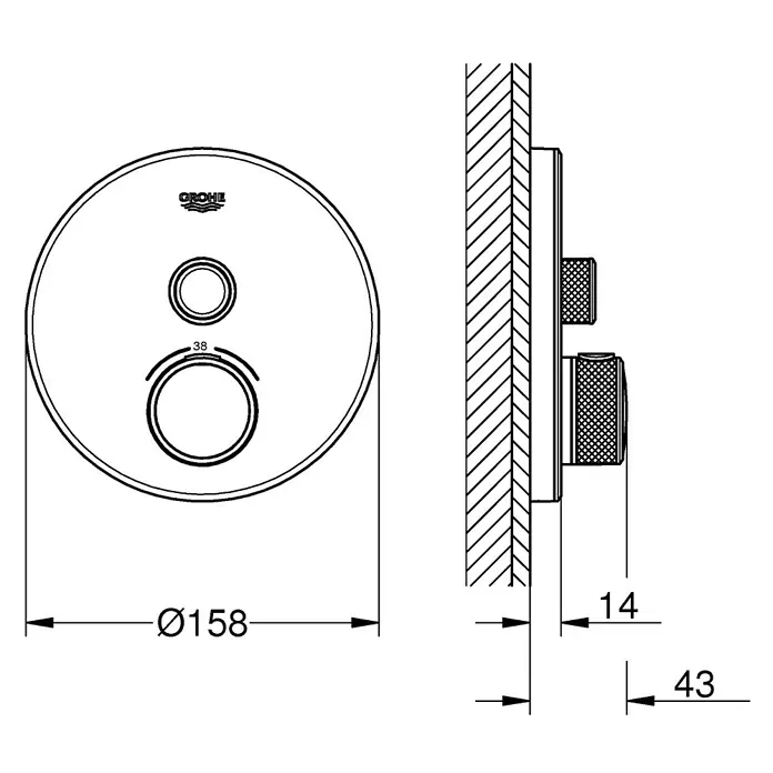 Grohe Grohtherm SmartControl UP-Thermostatarmatur - Mit 1 Absperrventil, Rund, Moon White, Glänzend