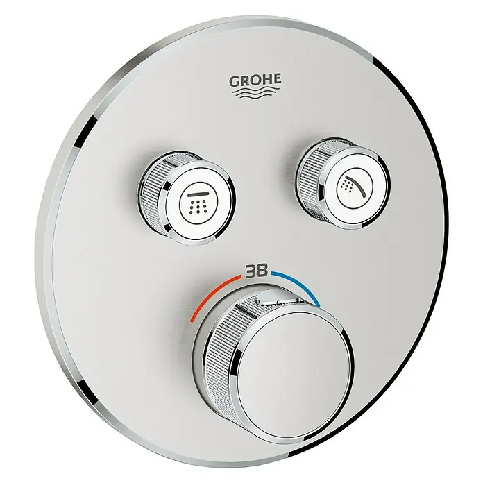 Grohe Grohtherm SmartControl UP-Thermostatarmatur - Mit 2 Absperrventilen, Rund, Supersteel, Matt - Vorderansicht