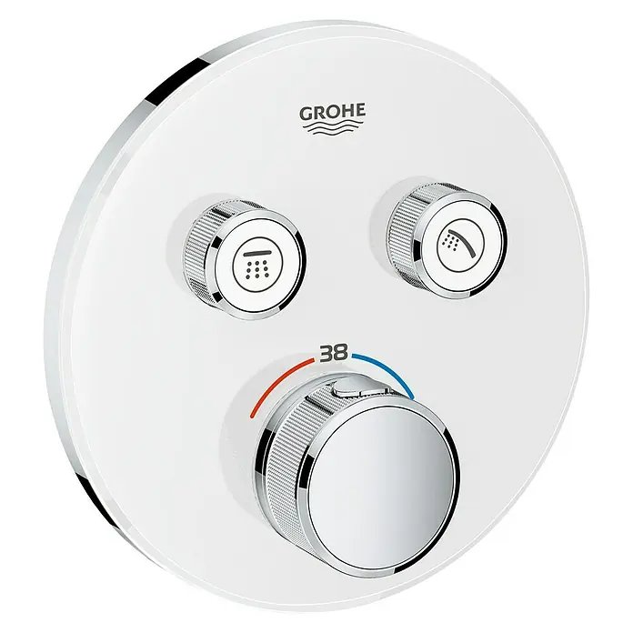 Grohe Grohtherm SmartControl UP-Thermostatarmatur - Mit 2 Absperrventilen, Rund, Moon White, Glänzend - Vorderansicht