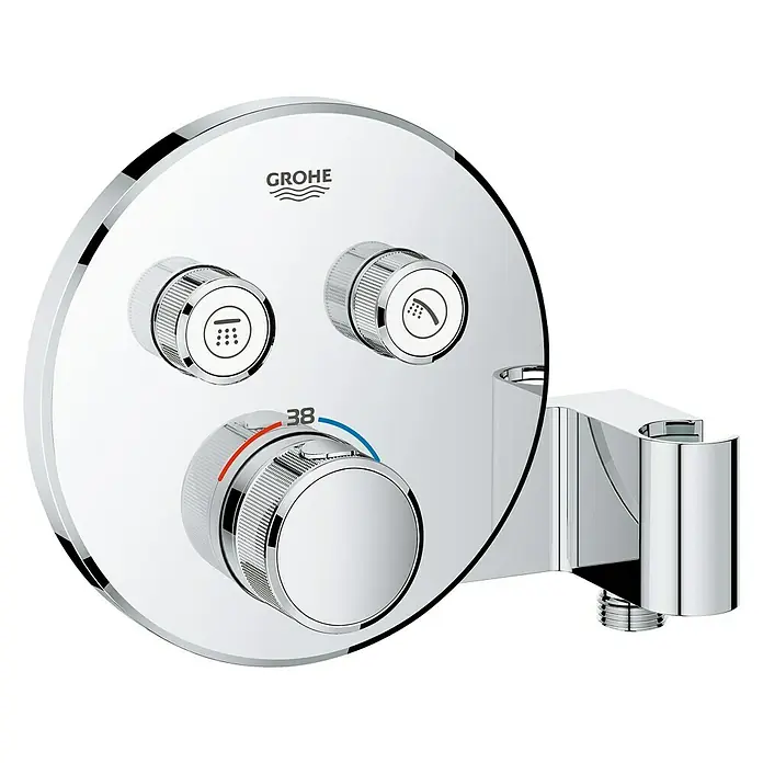 Grohe Grohtherm SmartControl UP-Thermostatarmatur - Mit 2 Absperrventilen, Rund, Brausehalter, Chrom, Glänzend - Vorderansicht