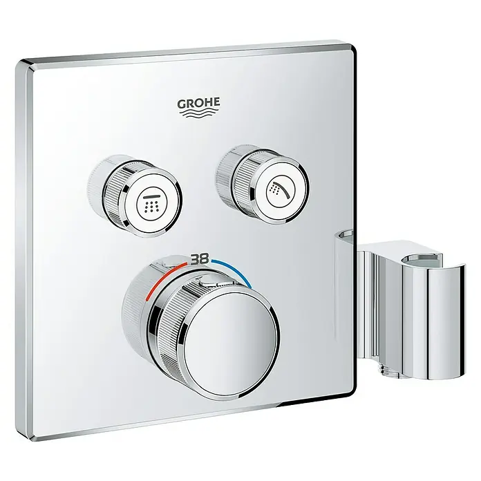 Grohe Grohtherm SmartControl UP-Thermostatarmatur - Mit 2 Absperrventilen, Eckig, Brausehalter, Chrom, Glänzend - Vorderansicht
