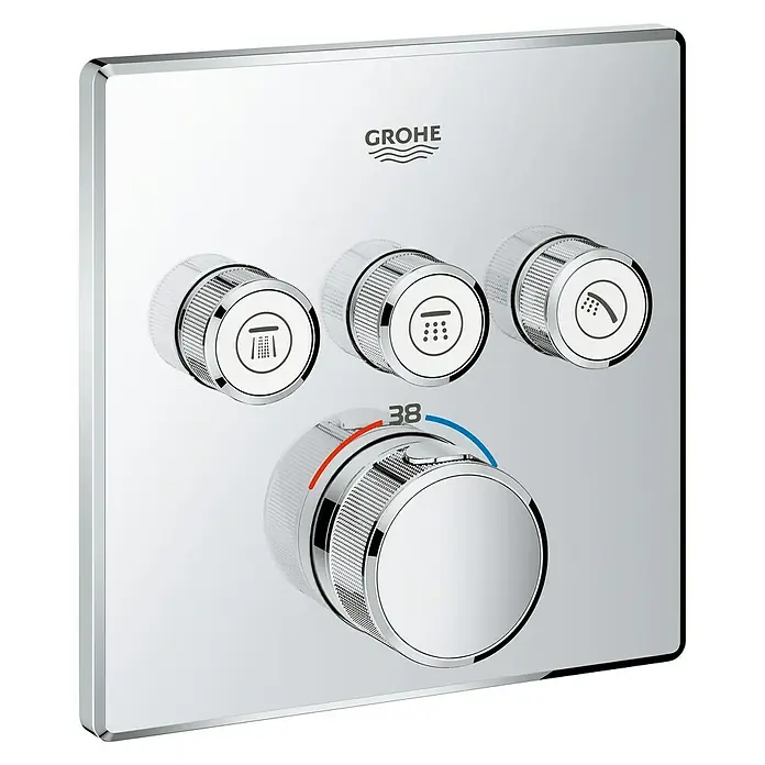 Grohe Grohtherm SmartControl UP-Thermostatarmatur - Mit 3 Absperrventilen, Eckig, Chrom, Glänzend - Vorderansicht