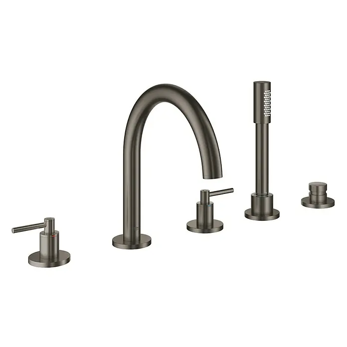 Grohe Atrio Wannenrandarmatur - Hebelgriff, Hard Graphite, Matt - Vorderansicht