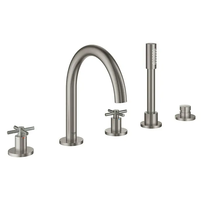 Grohe Atrio Wannenrandarmatur - Kreuzgriff, Supersteel, Matt - Vorderansicht