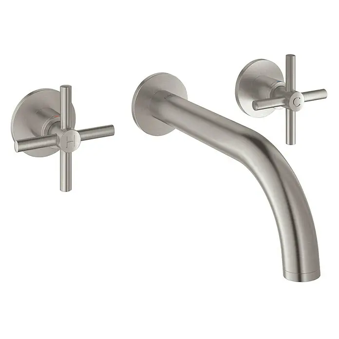 Grohe Atrio Wand-Waschtischarmatur - 3-Loch, Supersteel, Matt - Vorderansicht