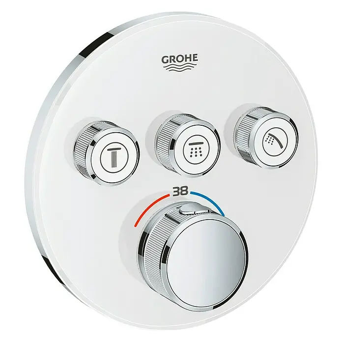 Grohe Grohtherm SmartControl UP-Thermostatarmatur - Mit 3 Absperrventilen, Rund, Moon White, Glänzend - Vorderansicht