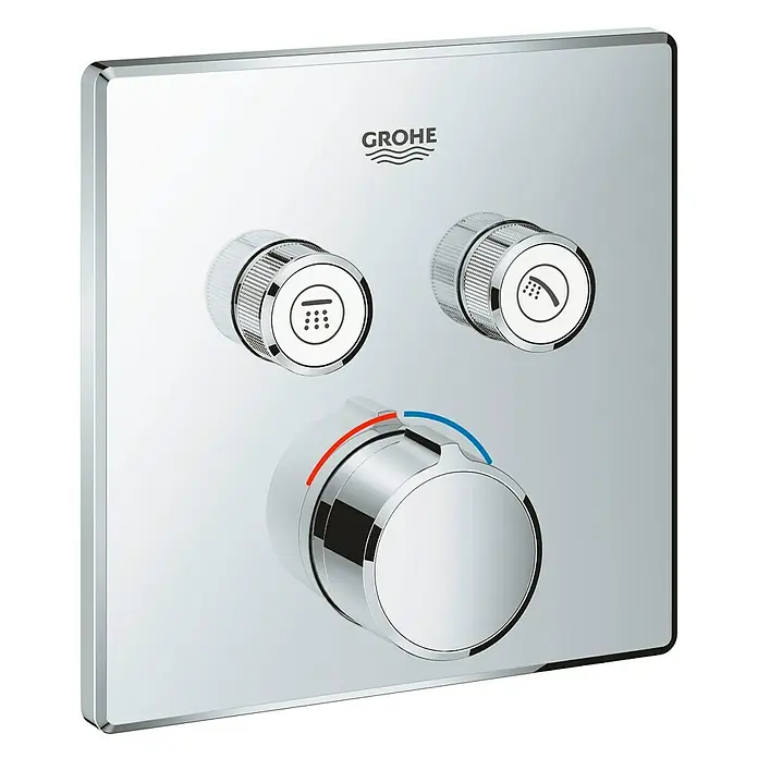 Grohe SmartControl UP-Brausearmatur - Mit 2 Absperrventilen, Eckig, Chrom, Glänzend - Vorderansicht
