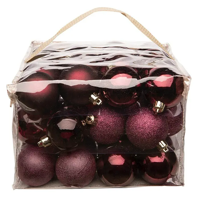 Christbaumkugel-Mix - Bordeaux, Kunststoff, Durchmesser: 6 cm, 48 Stk. - Vorderansicht