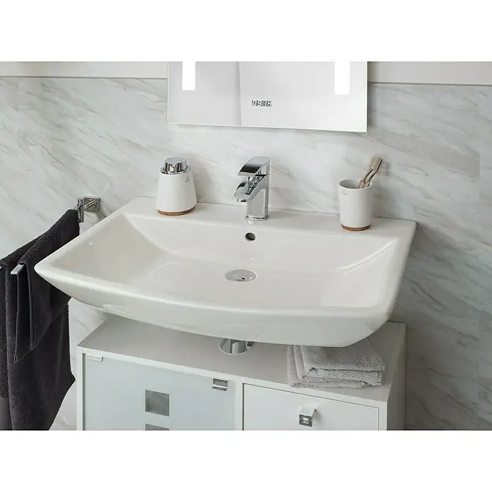 Camargue Paris Waschtisch - B x L: 71 x 47,5 cm, Ohne Spezialglasur, Hahnloch: Mitte, Weiß