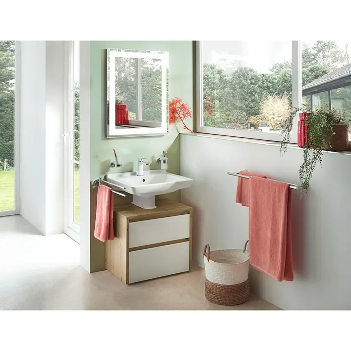 Riva Waschtischunterschrank Glass - 60,8 x 40 x 58 cm, Eiche Nachbildung, Weiß