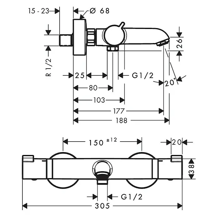 Hansgrohe Wannenthermostat Ecostat Comfort - Chrom, Glänzend