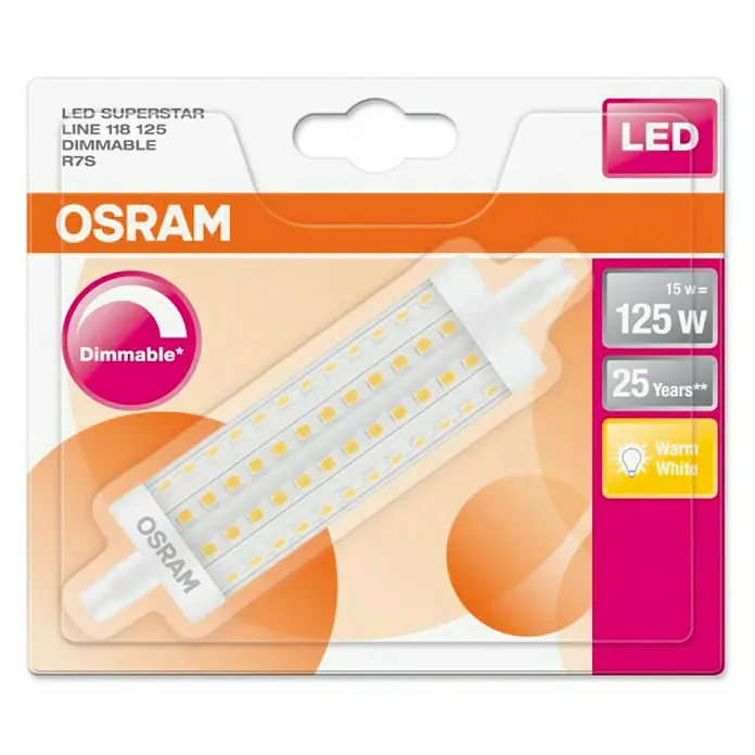 Osram Superstar LED-Leuchtmittel Line R7s - 15 W, R7s, Lichtfarbe: Warmweiß, Dimmbar, Rund