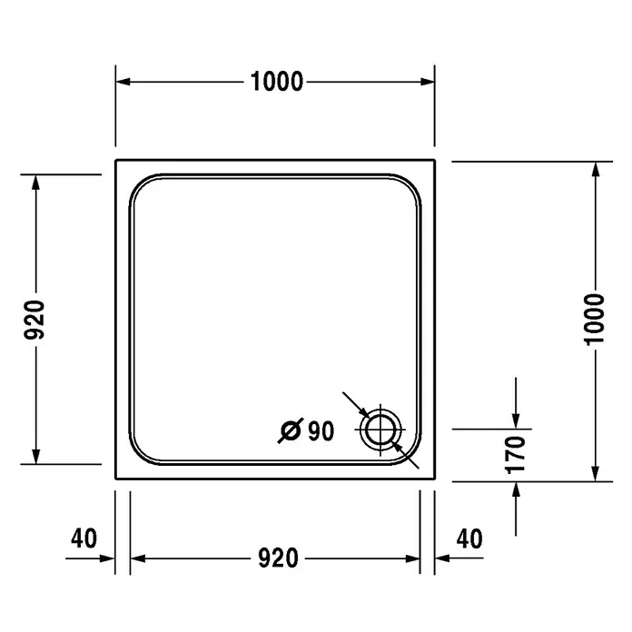 Duravit D-Code Duschwanne - L x B: 100 x 100 cm, Kunststoff, Weiß, Ohne Antirutsch-Oberfläche, Quadratisch - Detailaufnahme