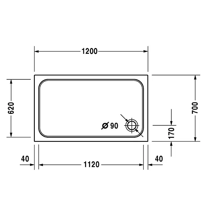 Duravit D-Code Duschwanne - L x B: 120 x 70 cm, Kunststoff, Weiß, Ohne Antirutsch-Oberfläche, Rechteckig - Detailaufnahme