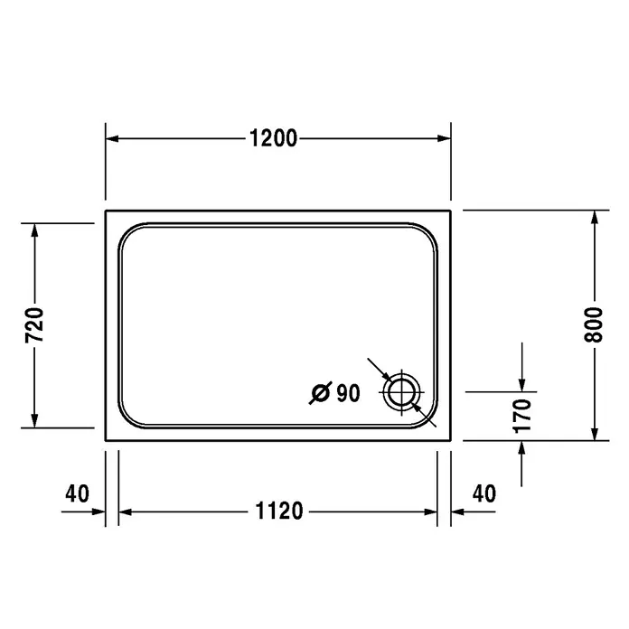 Duravit D-Code Duschwanne - L x B: 120 x 80 cm, Kunststoff, Weiß, Ohne Antirutsch-Oberfläche, Rechteckig - Detailaufnahme