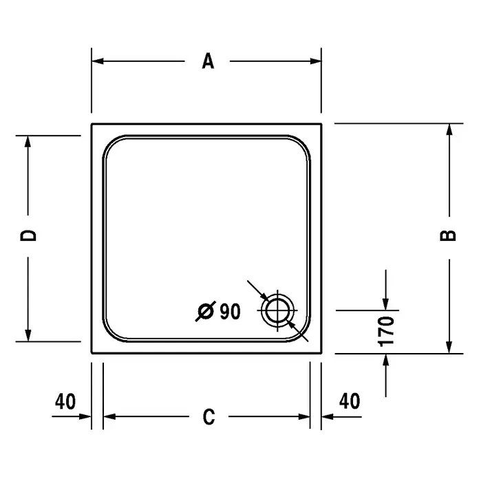 Duravit D-Code Duschwanne - L x B: 80 x 80 cm, Kunststoff, Weiß, Ohne Antirutsch-Oberfläche, Quadratisch - Detailaufnahme