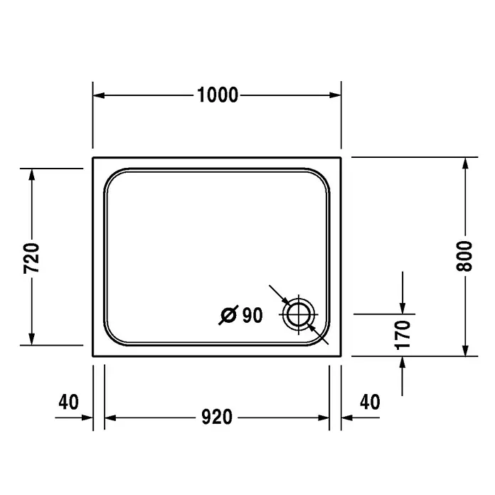 Duravit D-Code Duschwanne - L x B: 100 x 80 cm, Kunststoff, Weiß, Ohne Antirutsch-Oberfläche, Rechteckig - Detailaufnahme