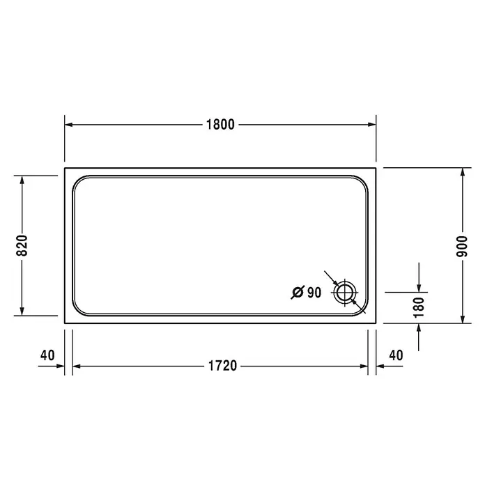 Duravit D-Code Duschwanne - L x B: 180 x 90 cm, Kunststoff, Weiß, Ohne Antirutsch-Oberfläche, Rechteckig - Detailaufnahme