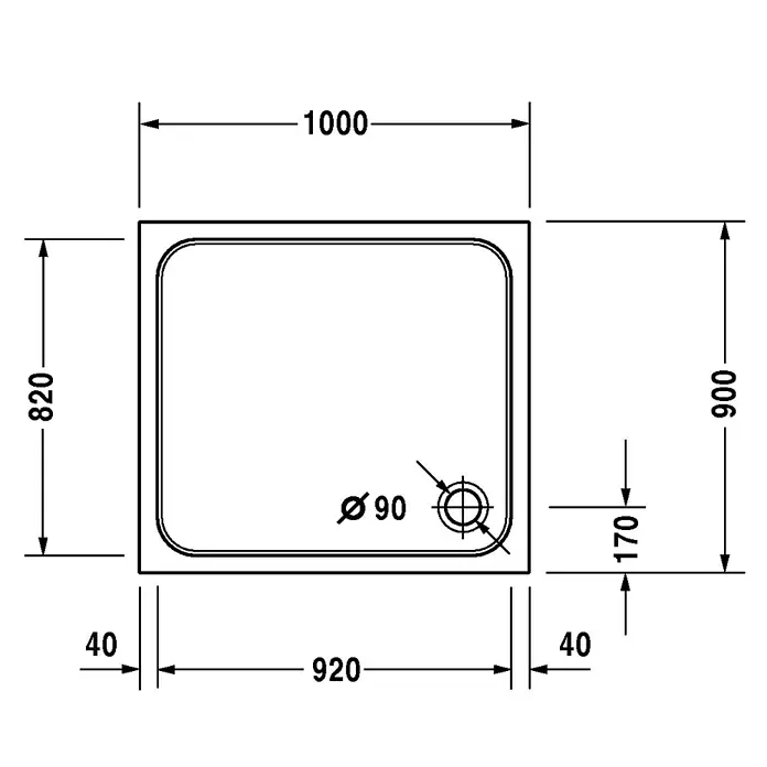 Duravit D-Code Duschwanne - L x B: 100 x 90 cm, Kunststoff, Weiß, Ohne Antirutsch-Oberfläche, Rechteckig - Detailaufnahme