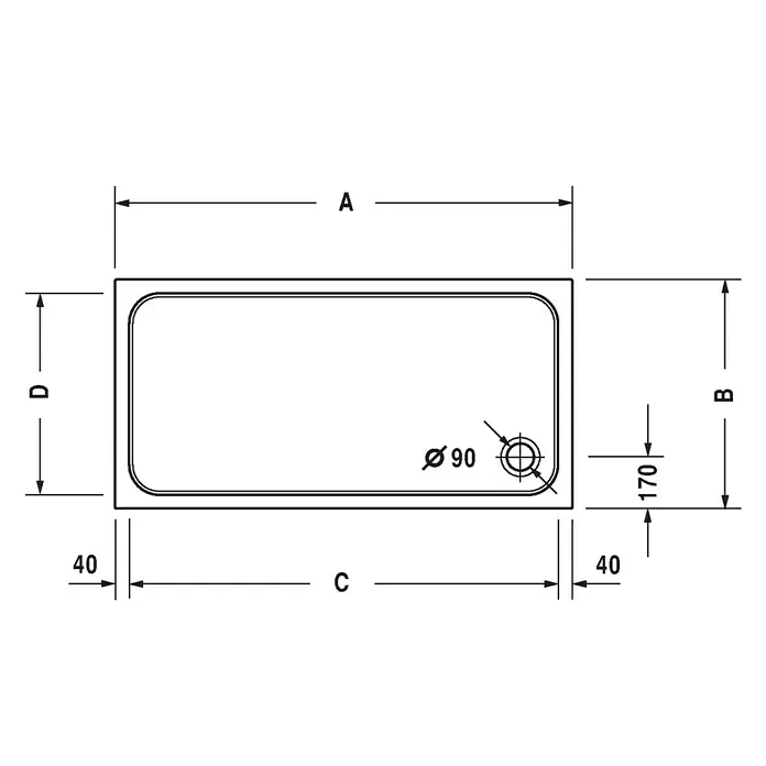 Duravit D-Code Duschwanne - L x B: 110 x 75 cm, Kunststoff, Weiß, Ohne Antirutsch-Oberfläche, Rechteckig - Detailaufnahme