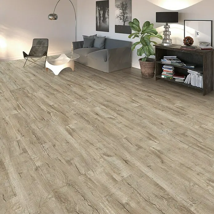 Living by Haro Designboden HydroStar Eiche Ferrara grau - 1.282 x 235 x 6,5 mm, Landhausdiele - Stimmungsaufnahme