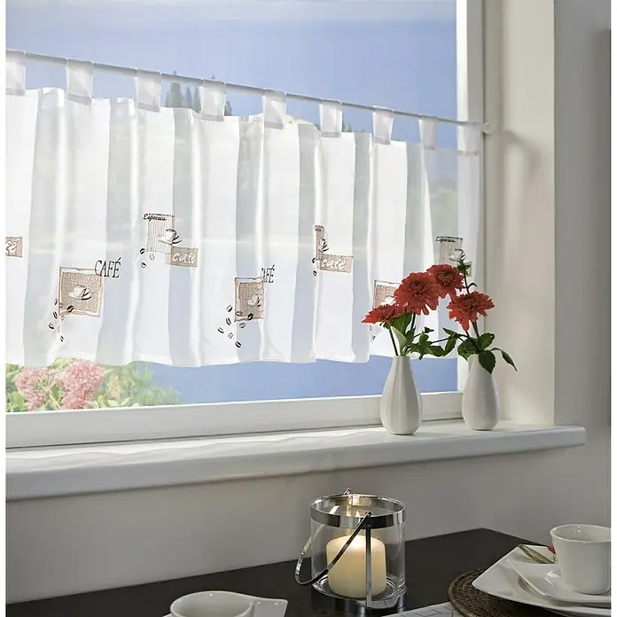 Elbersdrucke Cafehaus-Gardine Café - 140 x 48 cm, 100 % Polyester, Braun/Weiß - Stimmungsaufnahme