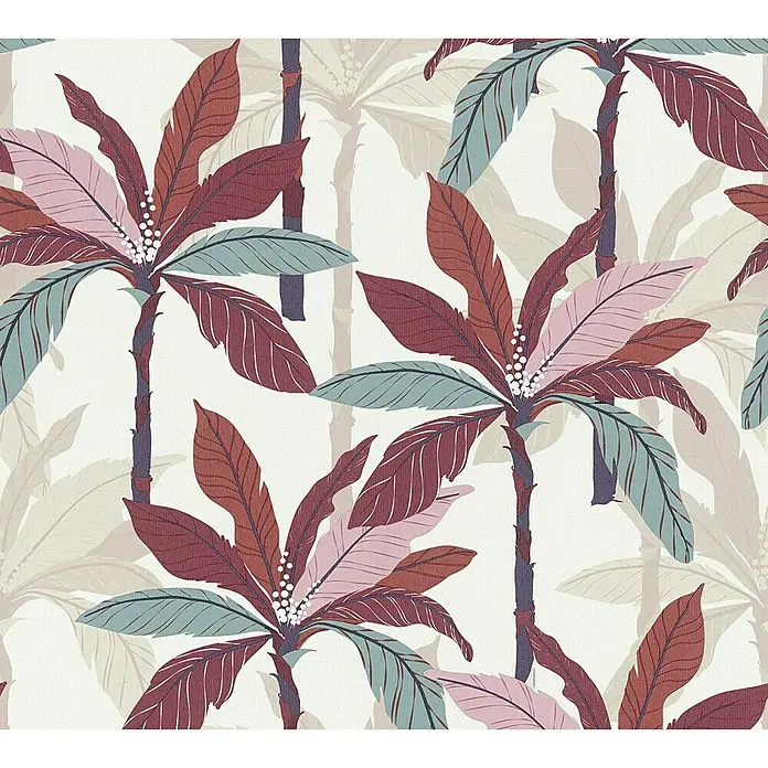AS Creation Geo Nordic Vliestapete Palmen - Rot, Floral, 10,05 x 0,53 m - Detailaufnahme