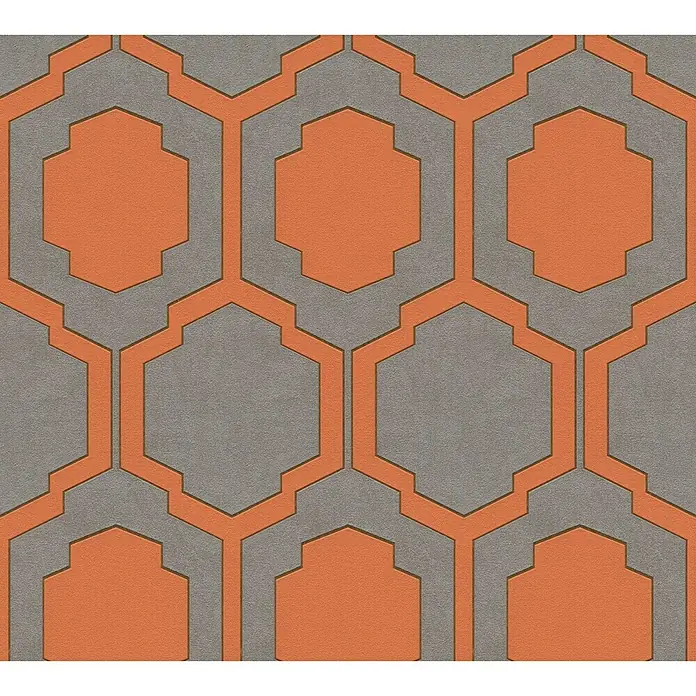 AS Creation Pop Style Vliestapete Kachel - Grau/Orange, Grafisch, 10,05 x 0,53 m - Detailaufnahme