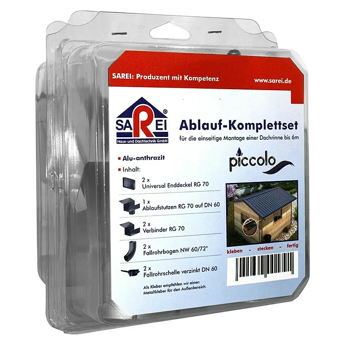 Sarei Piccolo Ablauf-Set - Nennweite: 70 mm, Aluminium, Anthrazit - Linke Seitenansicht