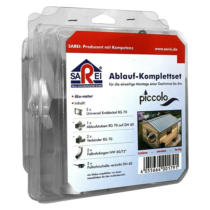 Sarei Piccolo Ablauf-Set - Nennweite: 70 mm, Aluminium, Natur - Linke Seitenansicht