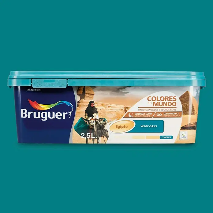 Bruguer Colores del Mundo Pintura para paredes - Egipto Verde Oasis, 2,5 l, Mate
