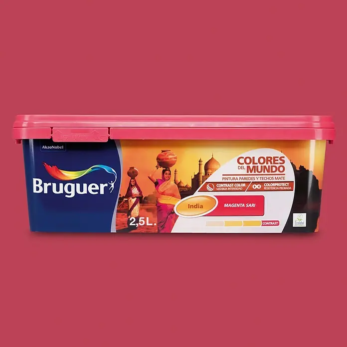Bruguer Colores del Mundo Pintura para paredes - India Magenta Sari, 2,5 l, Mate