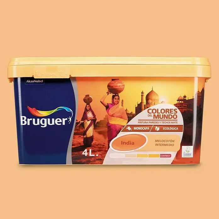 Bruguer Colores del Mundo Pintura para paredes - India melocotón intermedio, 4 l, Mate