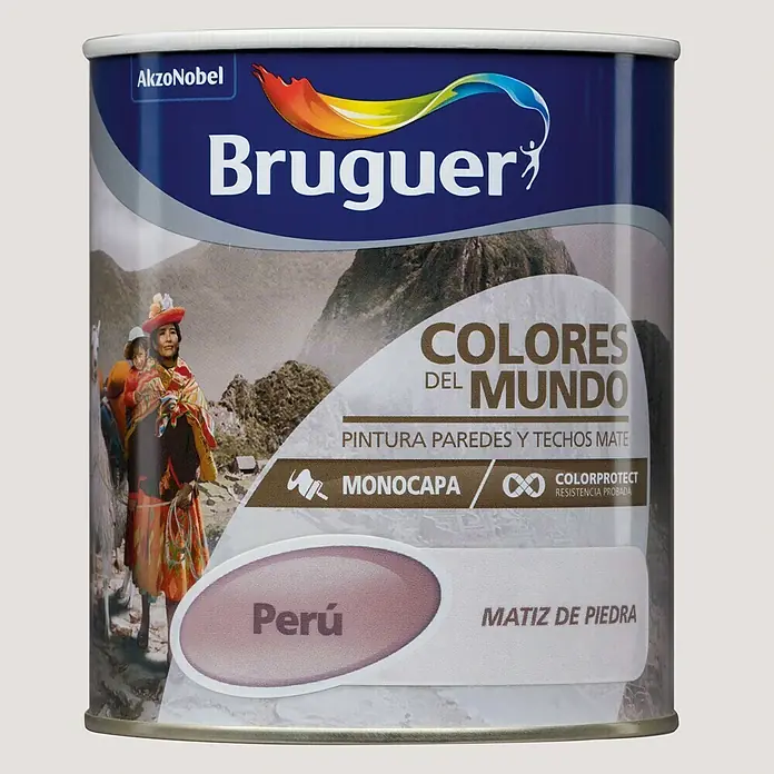 Bruguer Colores del Mundo Pintura para paredes - Perú matiz de piedra, 750 ml, Mate