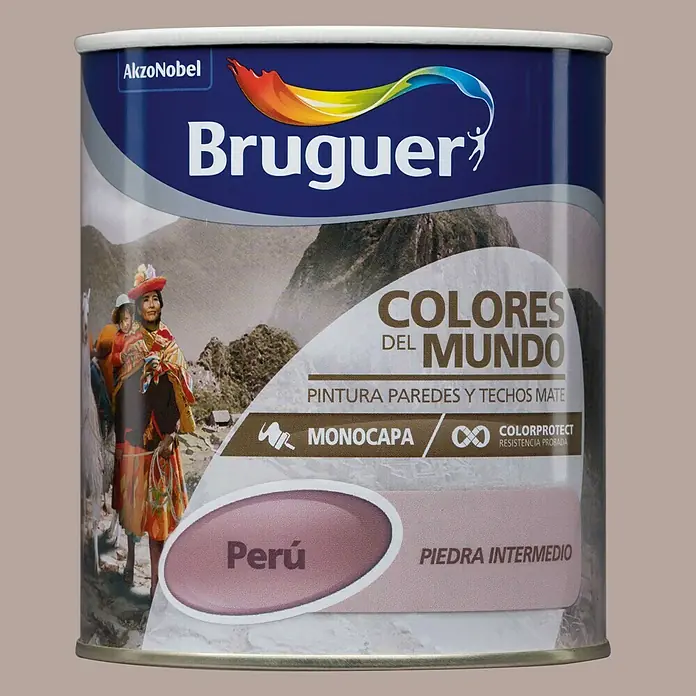 Bruguer Colores del Mundo Pintura para paredes - Perú piedra intermedio, 750 ml, Mate