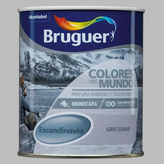 Bruguer Colores del Mundo Pintura para paredes - Escandinavia gris suave, 750 ml, Mate