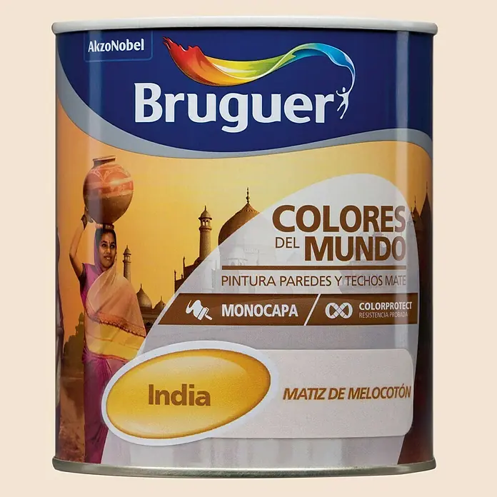 Bruguer Colores del Mundo Pintura para paredes - India matiz de melocotón, 750 ml, Mate