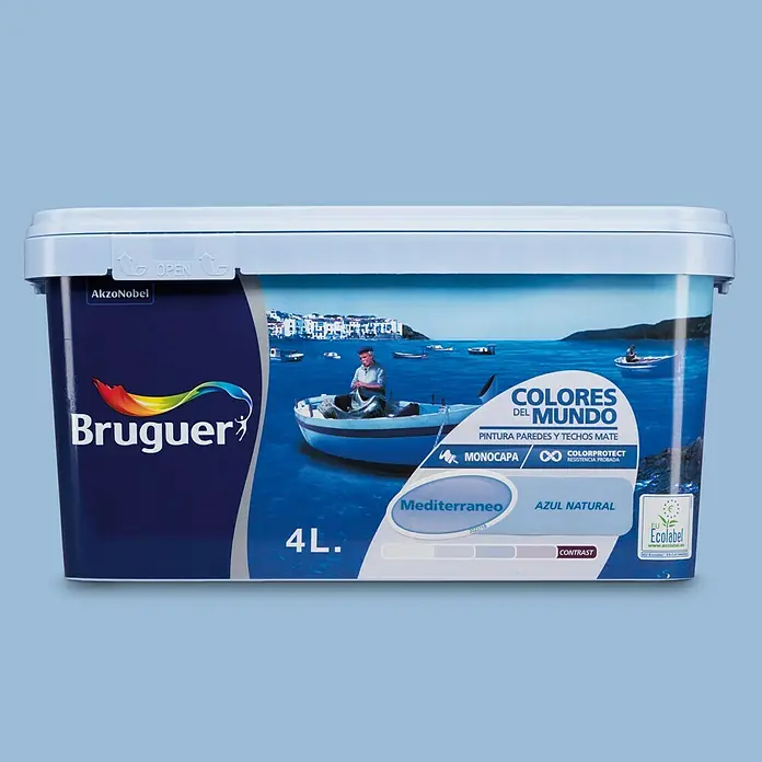 Bruguer Colores del Mundo Pintura para paredes - Mediterráneo azul natural, 4 l, Mate