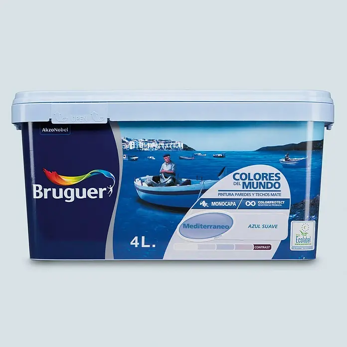 Bruguer Colores del Mundo Pintura para paredes - Mediterráneo azul suave, 4 l, Mate