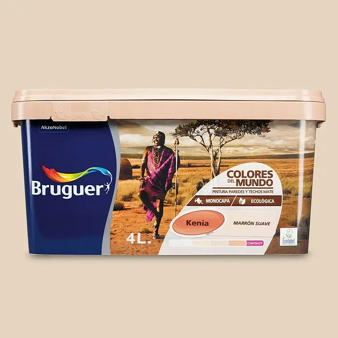 Bruguer Colores del Mundo Pintura para paredes - Kenia marrón suave, 4 l, Mate