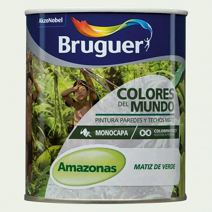 Bruguer Colores del Mundo Pintura para paredes - Amazonas matiz de verde, 750 ml, Mate