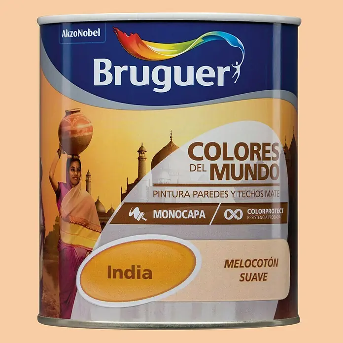 Bruguer Colores del Mundo Pintura para paredes - India melocotón suave, 750 ml, Mate