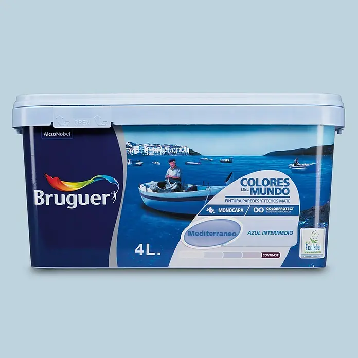 Bruguer Colores del Mundo Pintura para paredes - Mediterráneo azul intermedio, 4 l, Mate