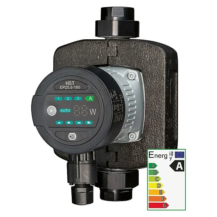 HST_Austria Hocheffizienzpumpe 180 - Förderhöhe: 8 m, Max. Fördermenge: 4 m³/h, Einbaulänge: 180 mm, 5 - 70 W