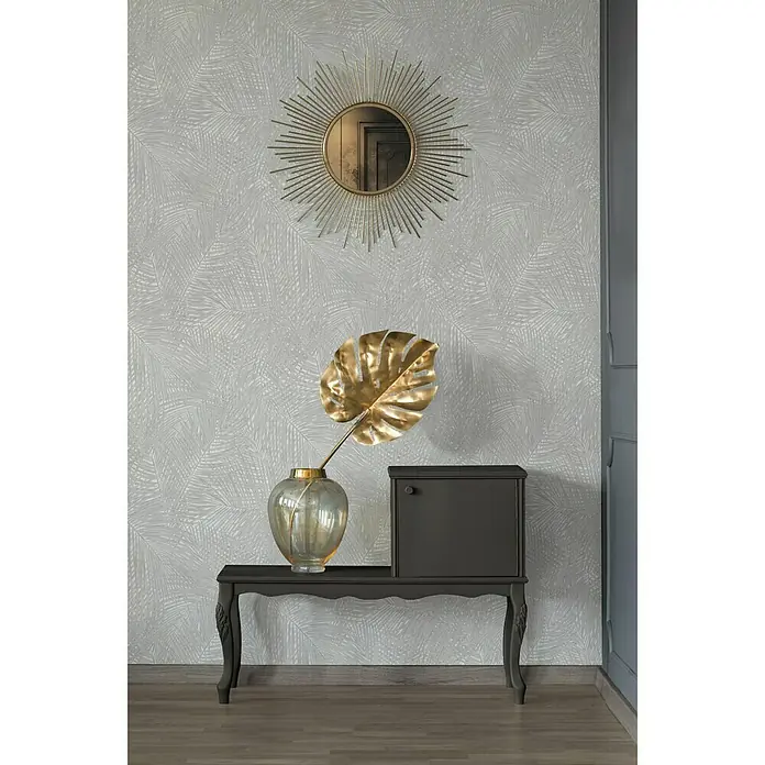 AS Creation Sumatra Vliestapete Farnblätter - Hellgrau, Floral, 10,05 x 0,53 m - Stimmungsaufnahme