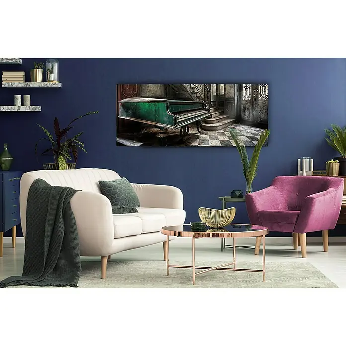 Glasbild Piano - Klavier, B x H: 125 x 50 cm - Stimmungsaufnahme