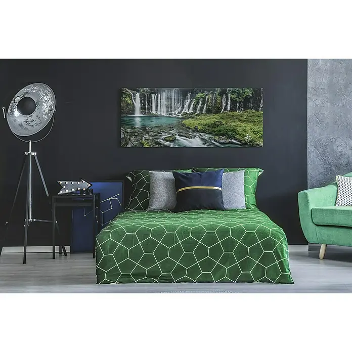Glasbild See - Wasserfall, B x H: 125 x 50 cm - Stimmungsaufnahme