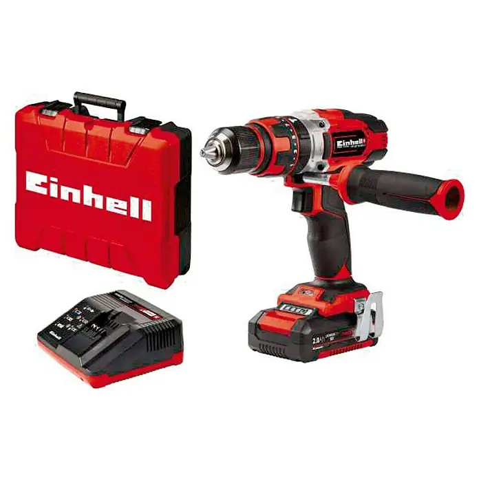 Einhell Power X-Change Taladro atornillador percutor de batería TE-CD 18/48 Li-i - 18 V, 2 baterías, 2 Ah, Número de revoluciones de marcha en vacío: 0 r.p.m. - 1.500 r.p.m.