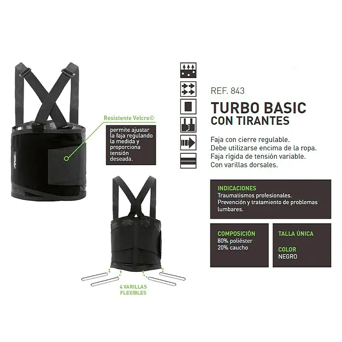 Turbo Faja lumbar Basic - Universal, Poliéster, Tirantes